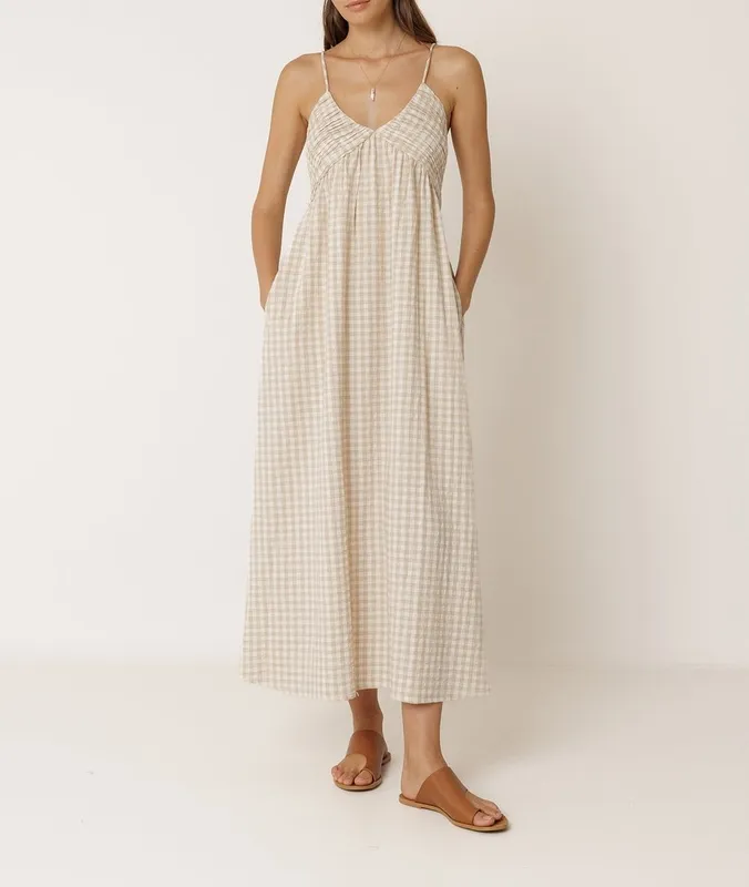 Linen Cotton V-Neck Maxi Dress