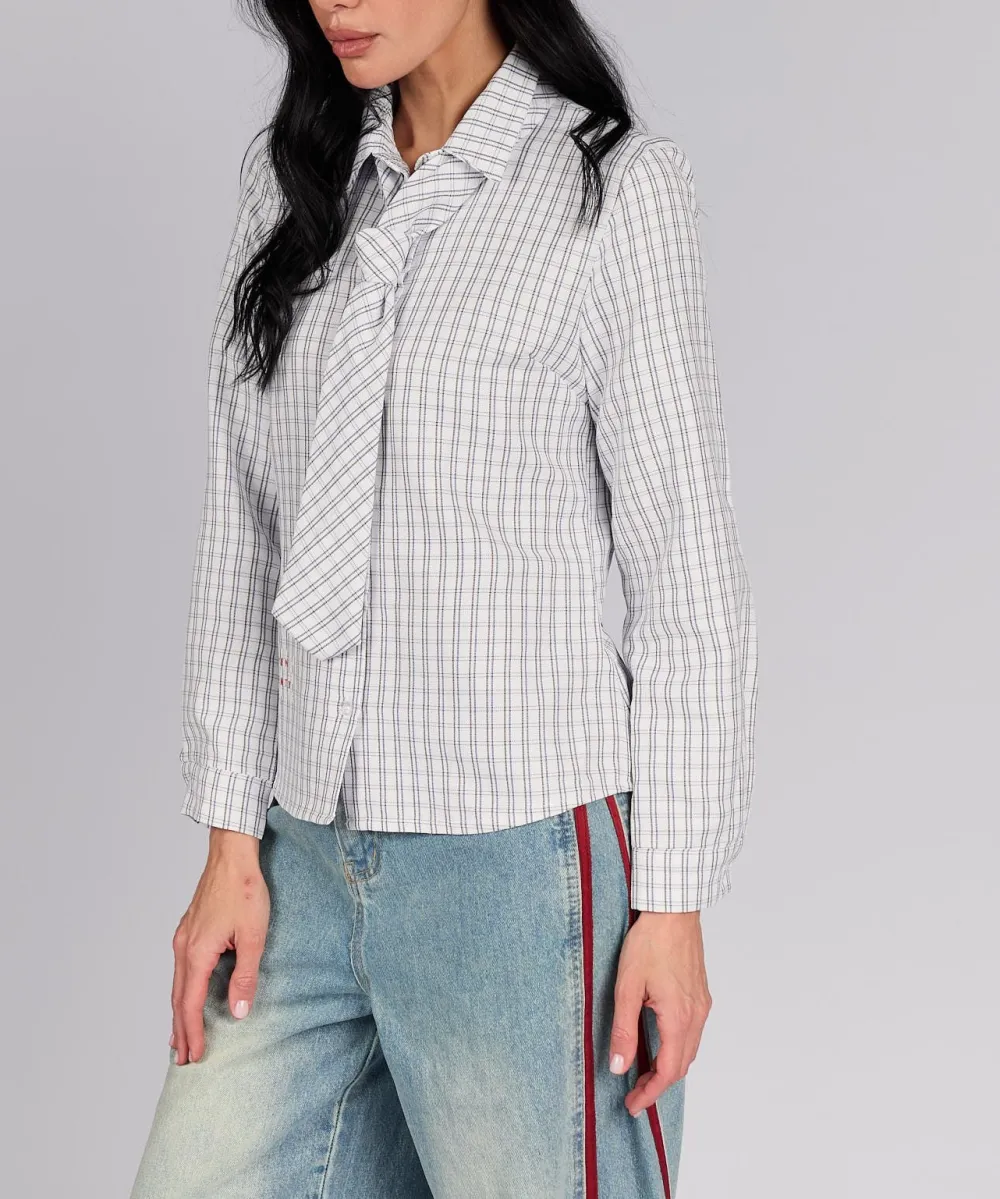 Button Front Scarf Detail Shirt