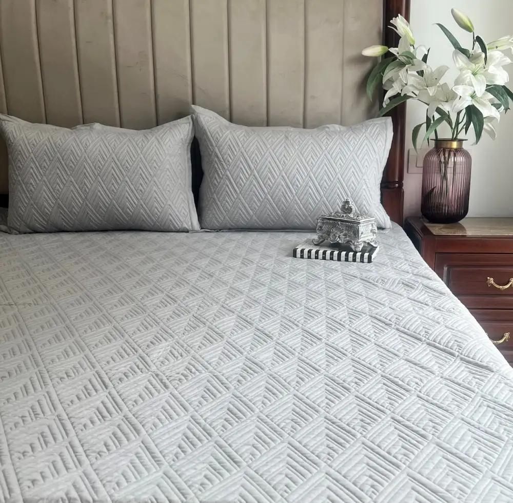 Sandstone Grey Cotton Reversible Bedspread