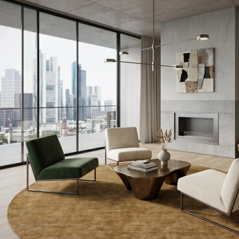 Hand-Loomed Wool Fringe Round Carpet