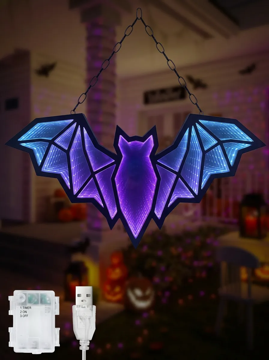 Infinity-Mirror Bat-Shape Halloween Bat Light