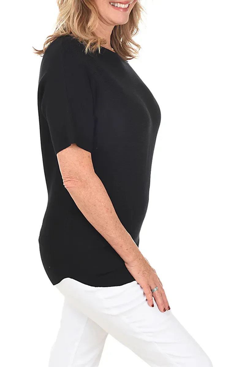Button-Back Short Sleeve Sweater