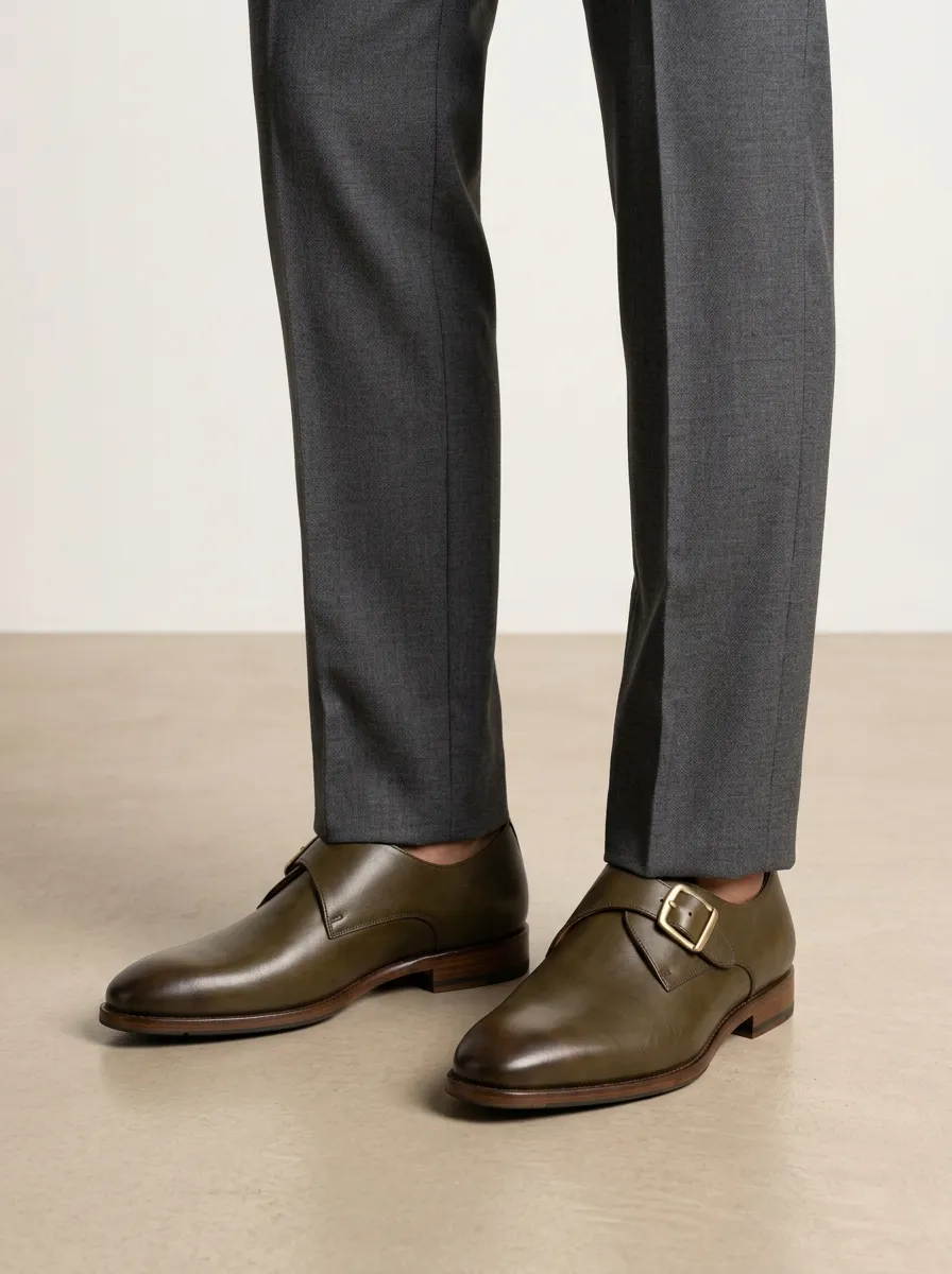Men's Single Monk Strap Leather Shoes