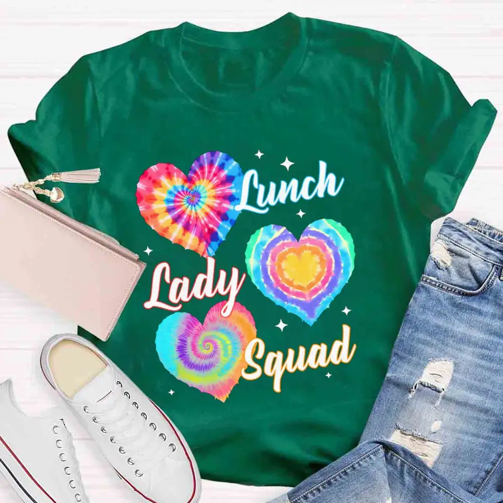 Lunch Lady Squad Colorful Peach Heart T-Shirt