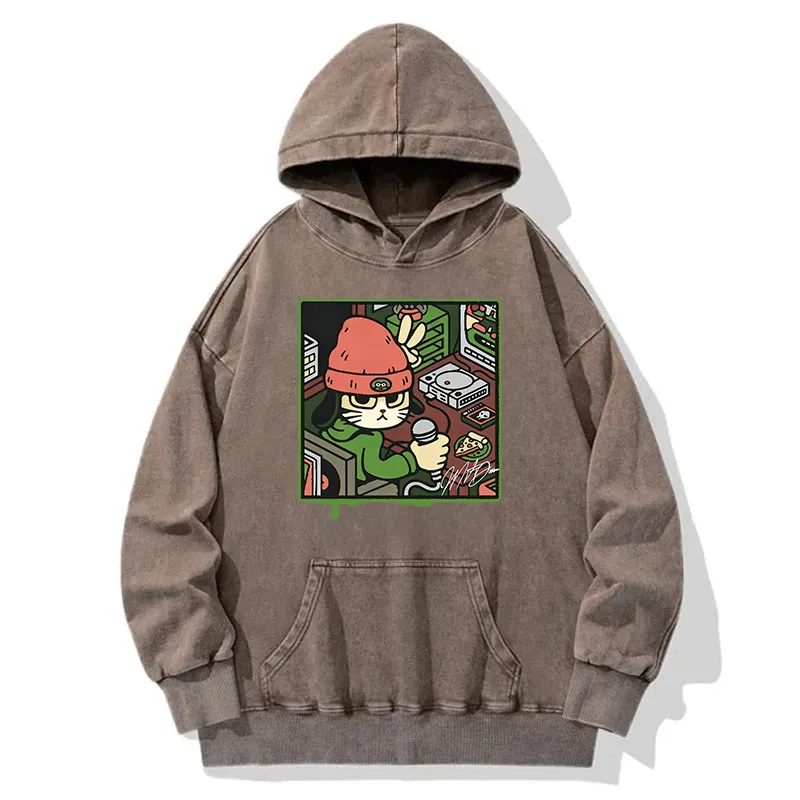 Funny Cat Print Relaxed Hoodie
