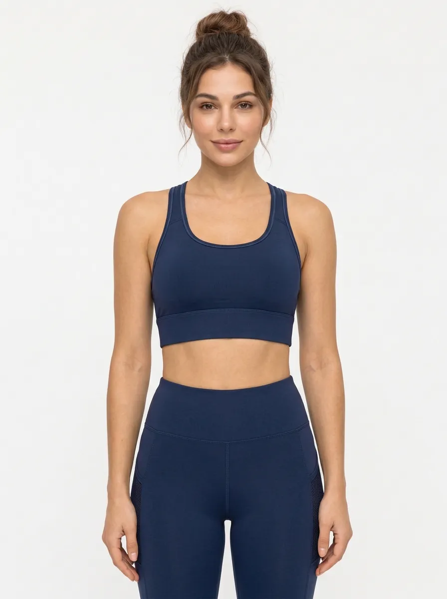 Women's Cross Back Training Bra with Solid Color Detail