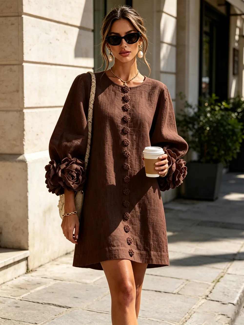 ✨New Arrivals & Special Offers-Floral Button-down Mini Dress With Striking Floral Cuffs