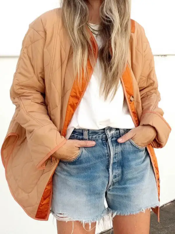 Hooded Collared Round-Neck Quilted Jacket