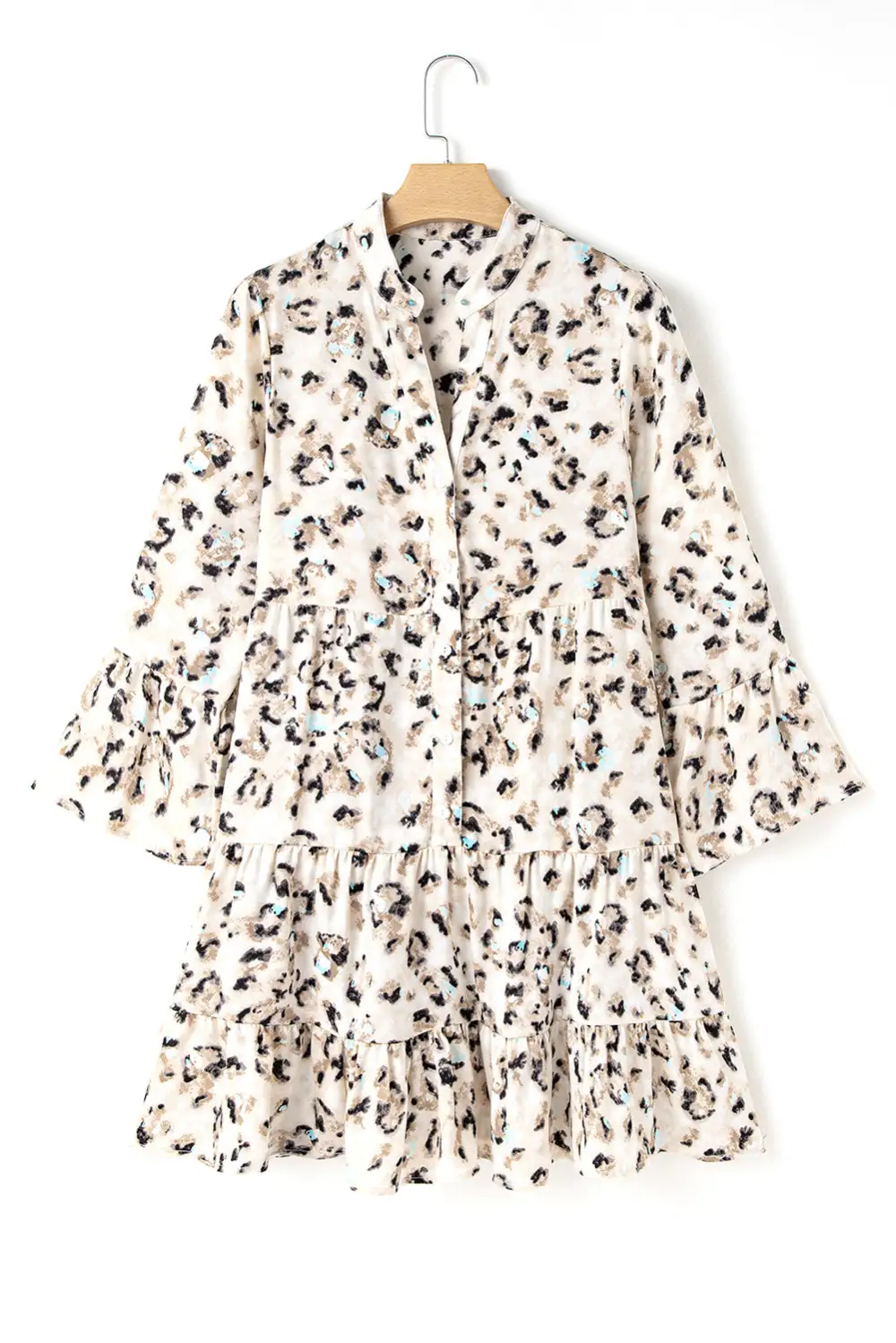 Weekend Animal Print Ruffle Trim Tiered Mini Dress