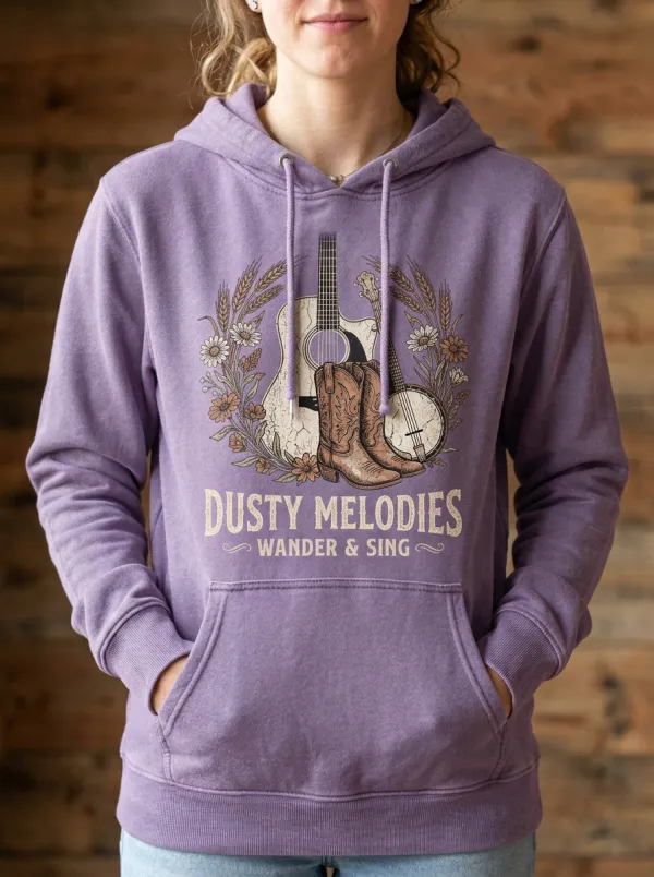 Guitar Cowboy-Boot Floral Women's Country Music Pullover Hoodie