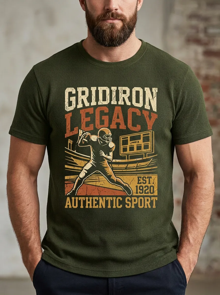 Men's Iconic Inspired Football Gridiron Ball Crew Neck Graphic T-Shirt