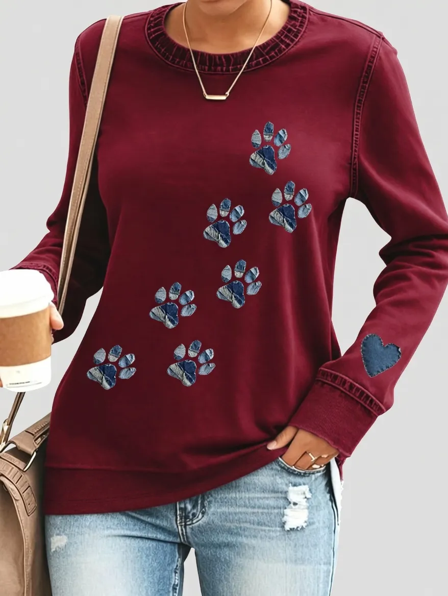 Women's Casual Dog Paw Print Short Sleeve T-Shirt