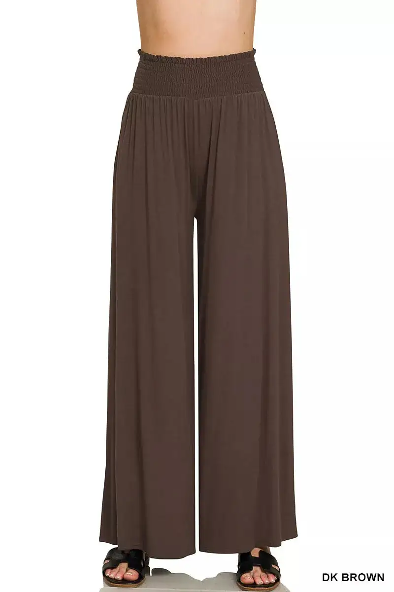 Smocked Waist Wide Leg Palazzo Pants