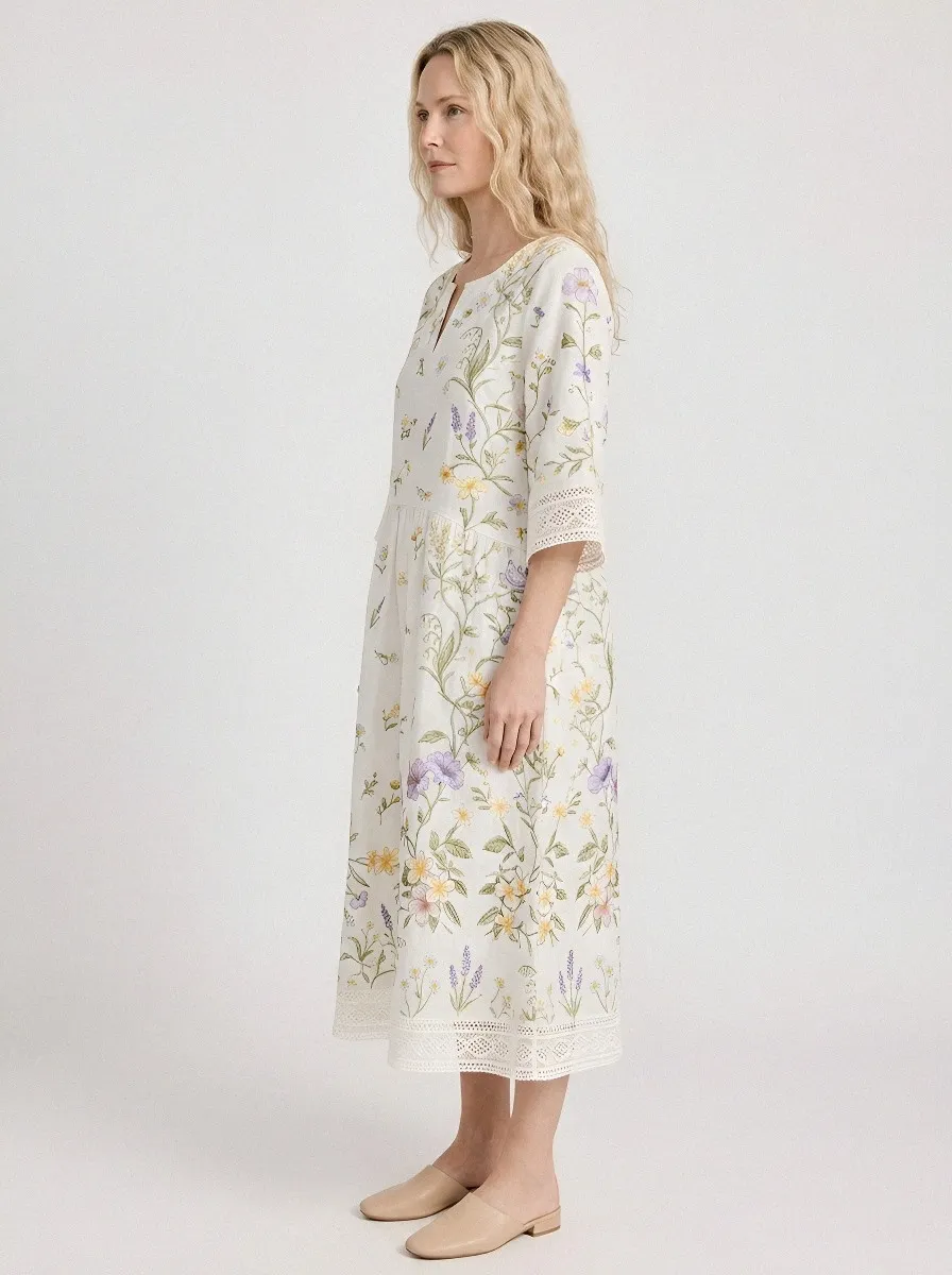 Women's Summer Vacation Floral Botanical Printed Midi Dress