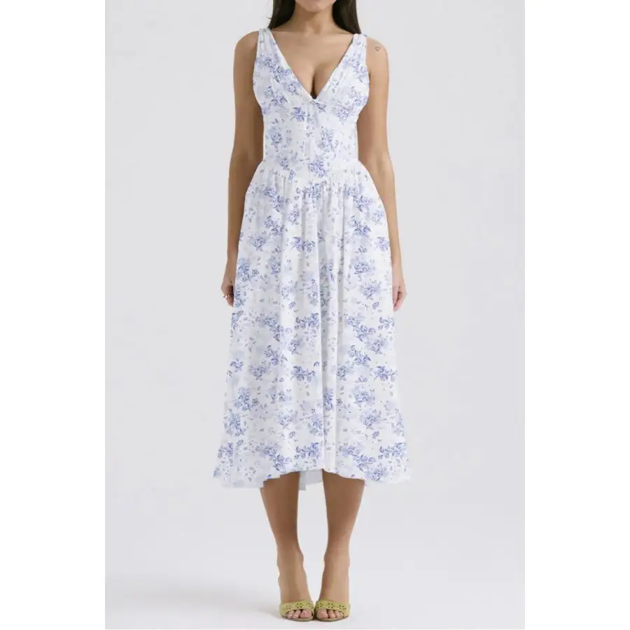 V-Neck Sleeveless Midi Dress with Pockets