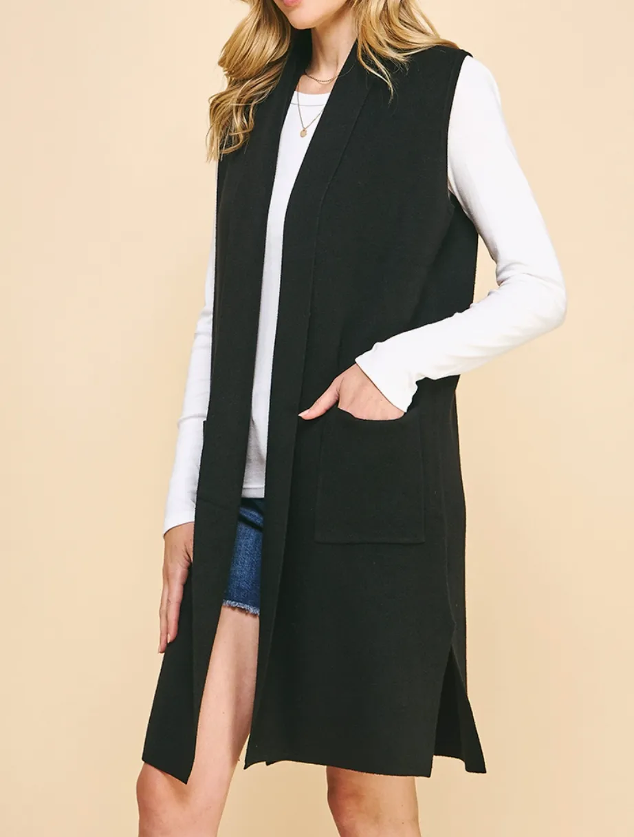 Sleeveless Open Knitted Cardigan