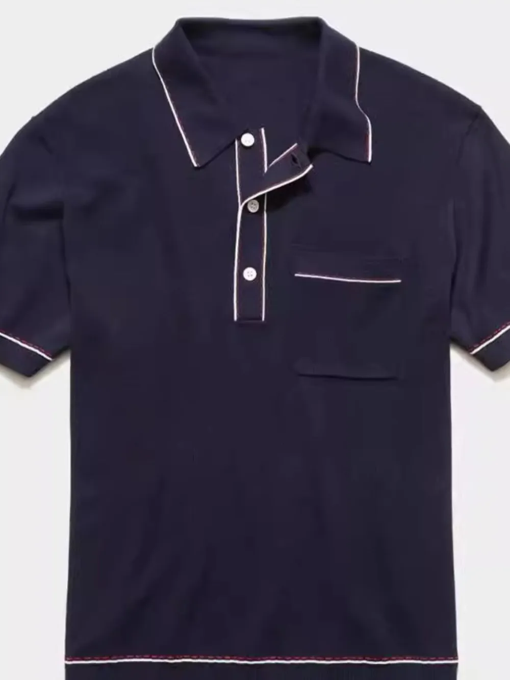 Textured Button Front Short Sleeve Collared Polo Shirt