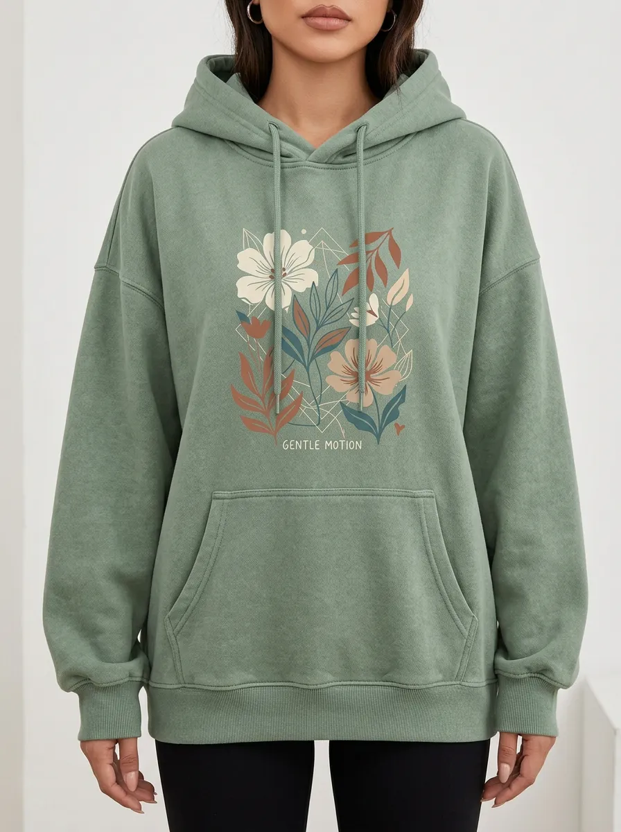 Botanical Nature Gentle Motion Floral Hoodie