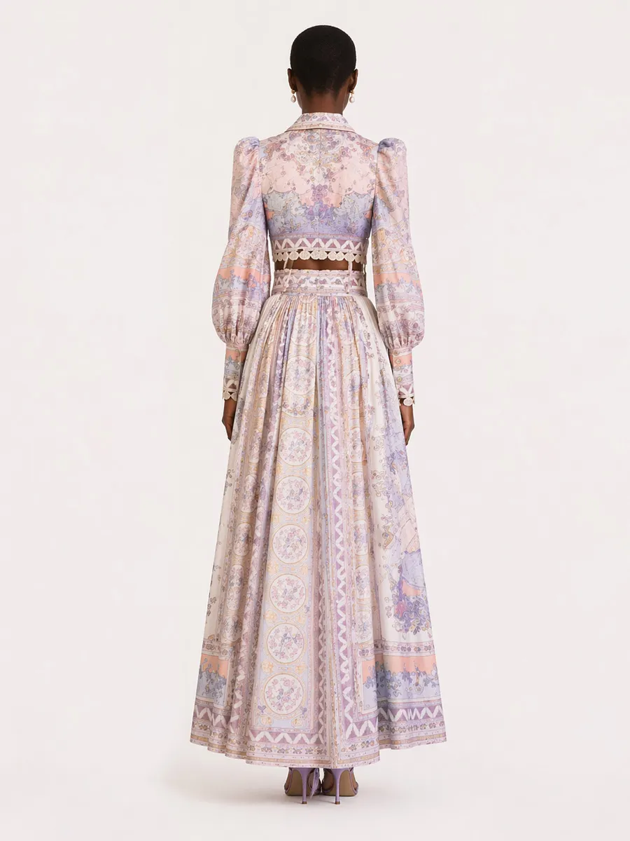 Natalie Long-Sleeve Printed Long Skirt Set