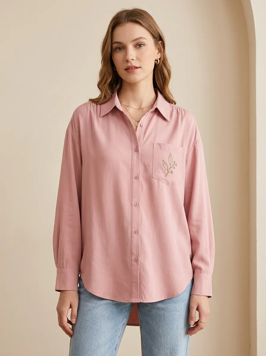 Women's Minimalist Botanical Leaf Pocket Printed Shirt