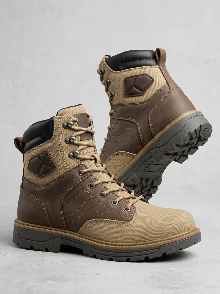Unisex Outdoor Tactical Canvas Leather Print Work Boots