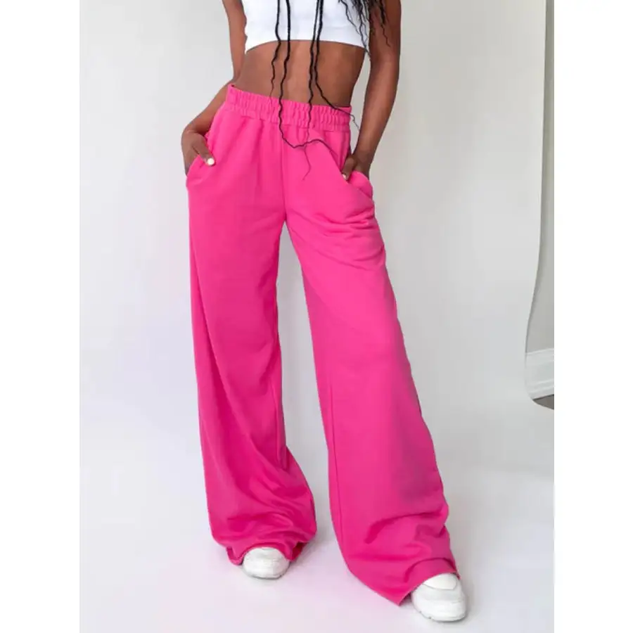 Classic Elastic Waist Wide Leg Pants