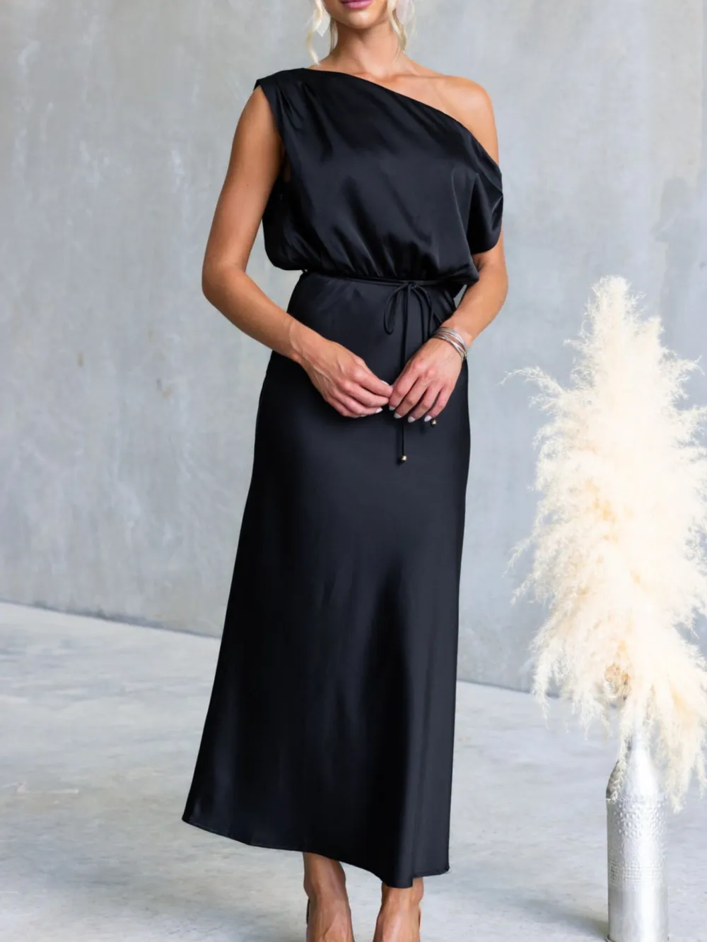 Classic One-Shoulder Midi Dress