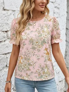 Fox Rabbit Floral Women's Loose Printed T-Shirt