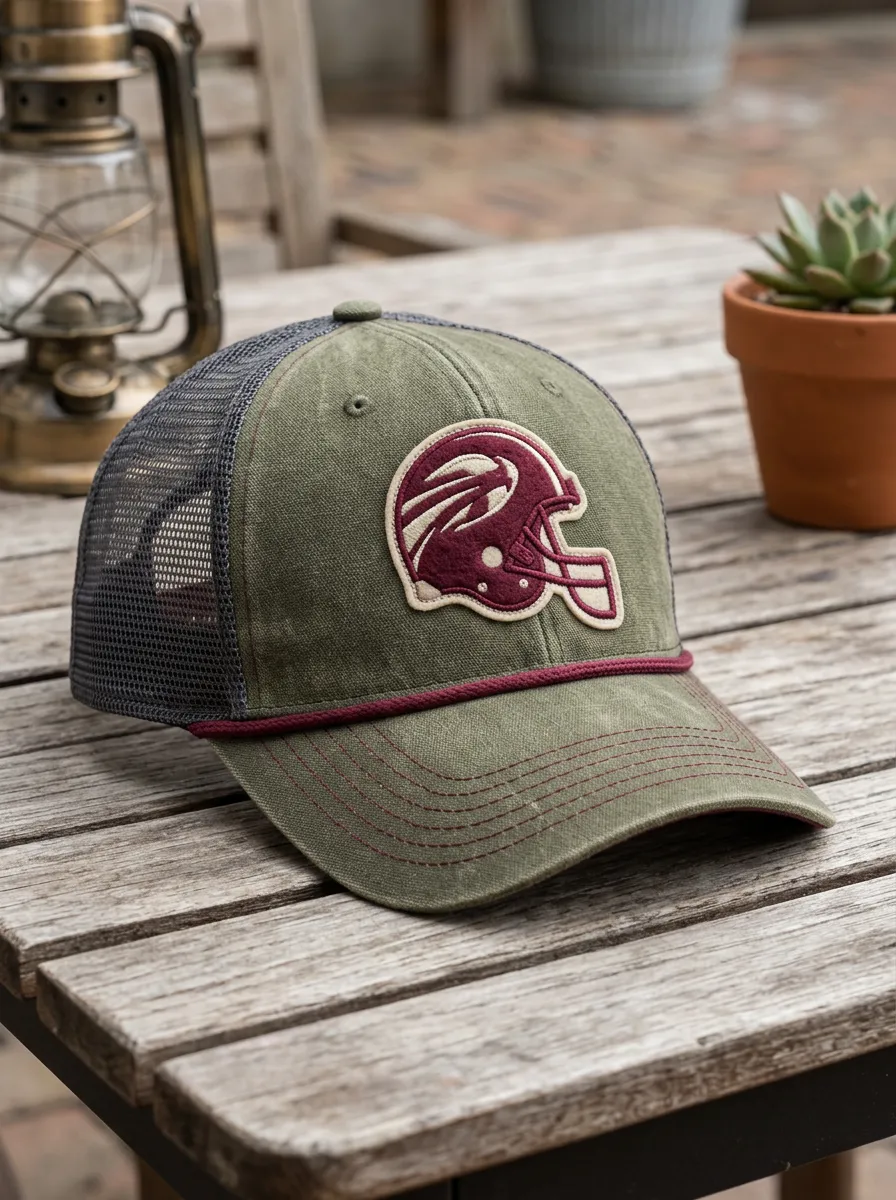 Unisex Football Fan Maroon Helmet Patch Printed Trucker Hat