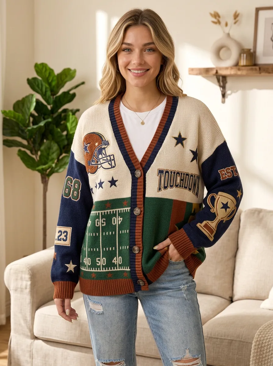 Women's Football Touchdown Helmet Trophy Cardigan