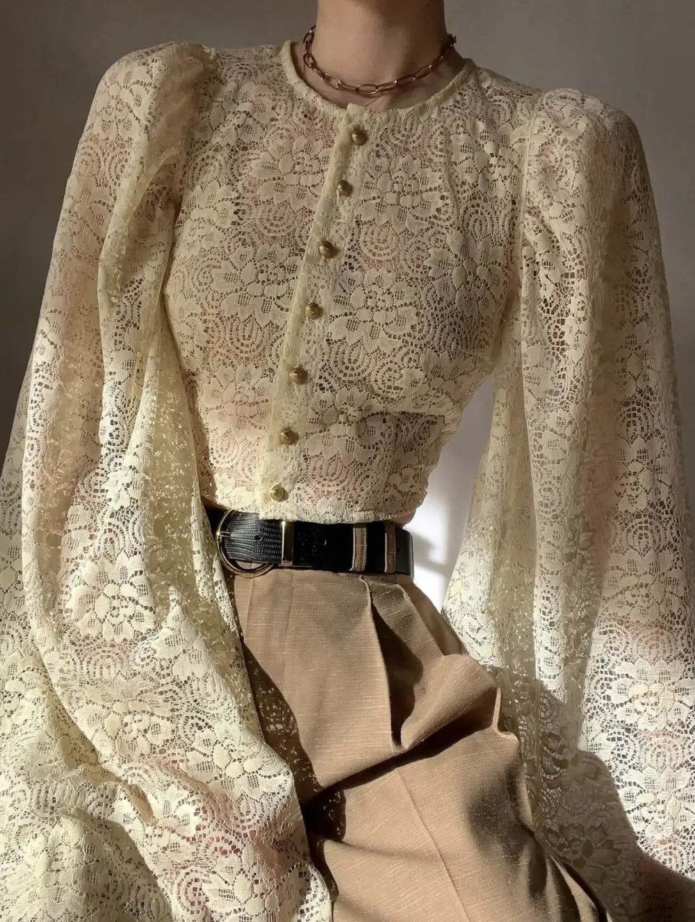Lace Flare Sleeve Design Blouse