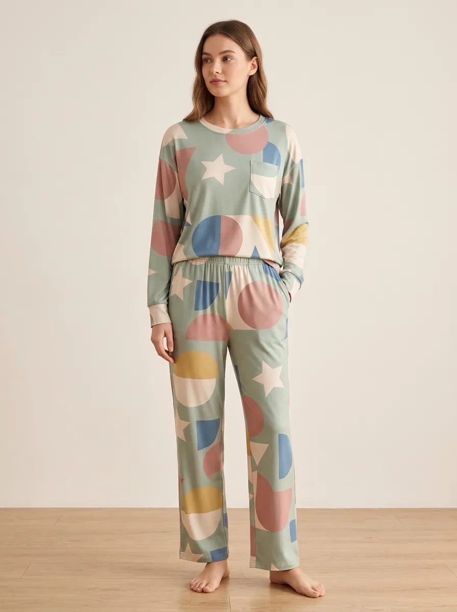 Women's Geometric Star Pattern Printed Lounge Pants