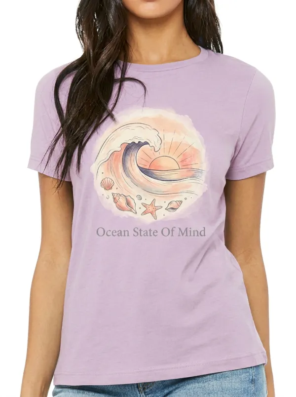 Women's Beach Lover Ocean State Of Mind Wave Seashell Printed T-shirt