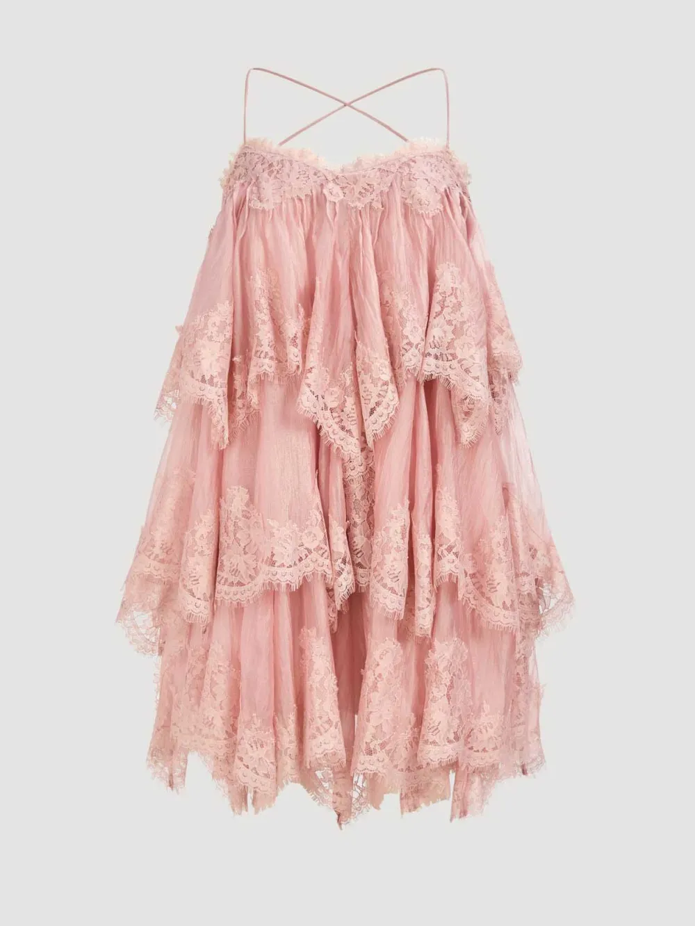 Layered Lace Trim Spaghetti Strap Mini Dress