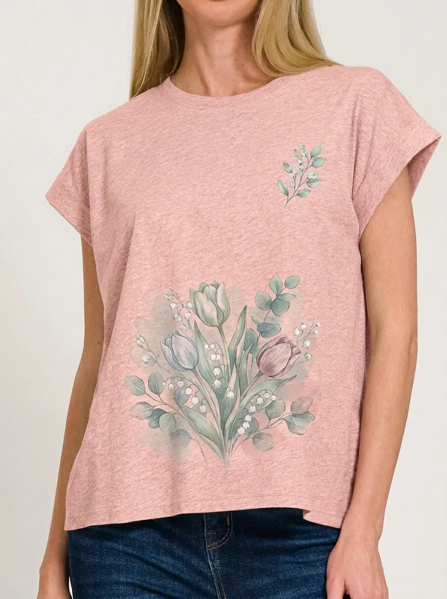 Women's Floral Nature Lover Tulip Lily Printed T-shirt