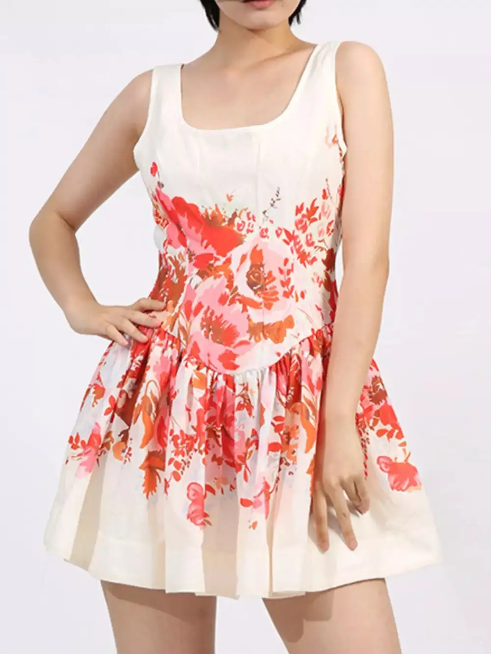 Lightweight Feel Floral Printed Sleeveless Mini Dress