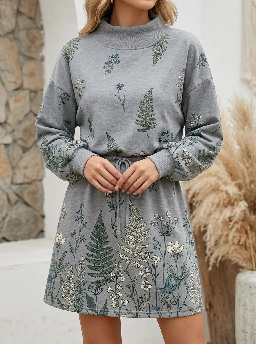 Women's Botanical Nature Lover Fern Flower Printed Sweatshirt