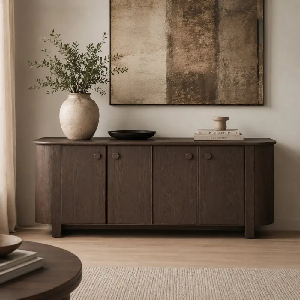 Reeded Wooden Four-Door Sideboard