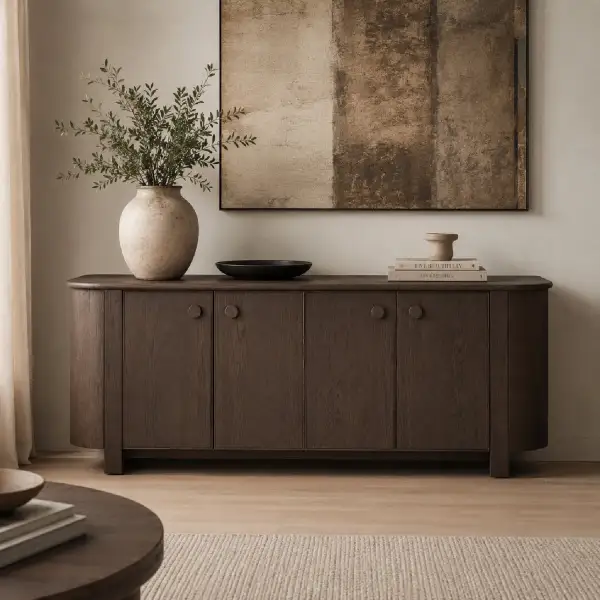 Reeded Wooden Four-Door Sideboard