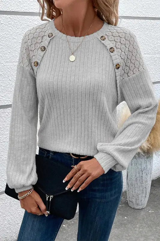 Button Front Ribbed Everyday Knit Top
