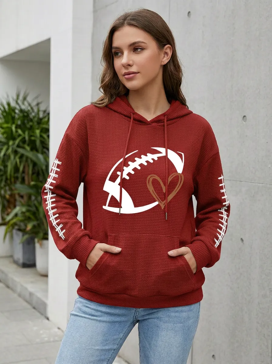Women's Classic Gridiron Heart Graphic Sleeve Graphic Hoodie
