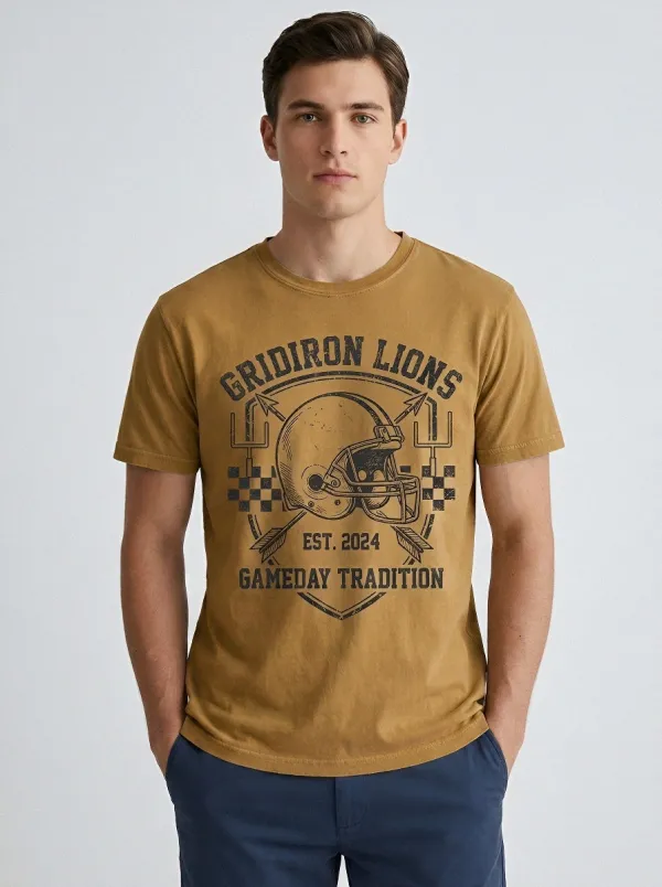 Men's American Football Gridiron Lions Helmet Printed T-shirt
