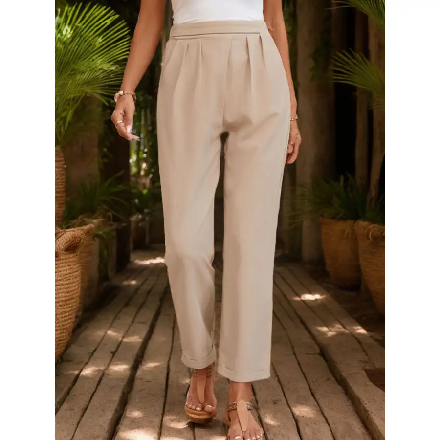 Ruched Half Elastic Waist Pants