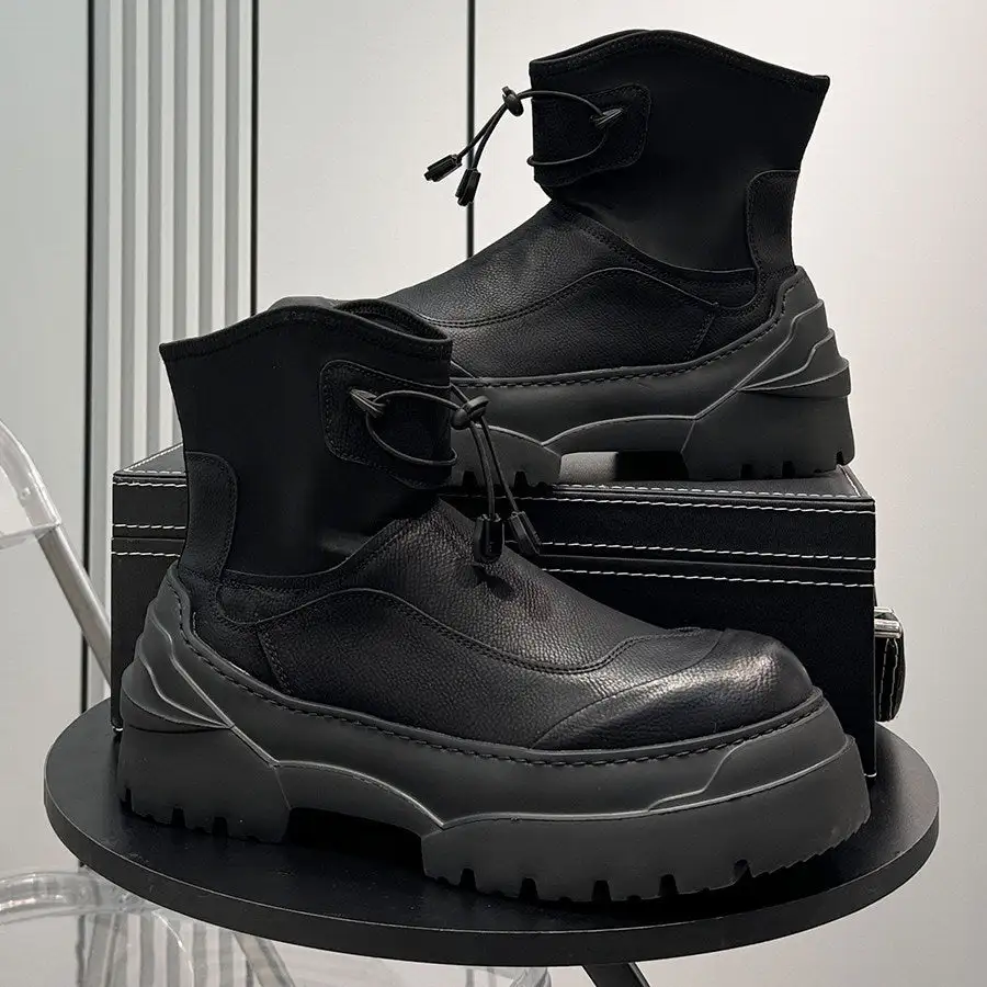 Drawstring Platform Chunky Sole Ankle Boots
