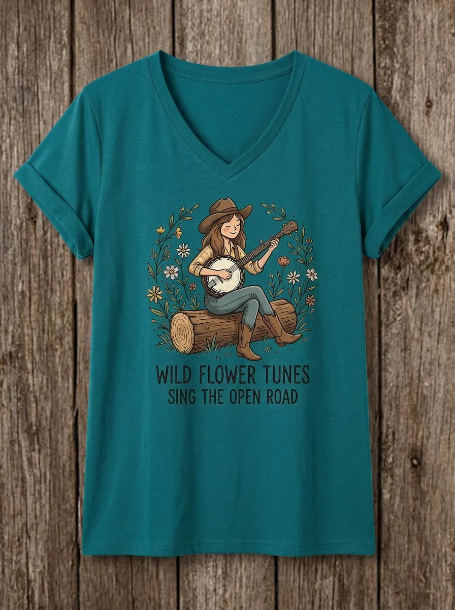 Western Women's Country Music V-Neck T-Shirt