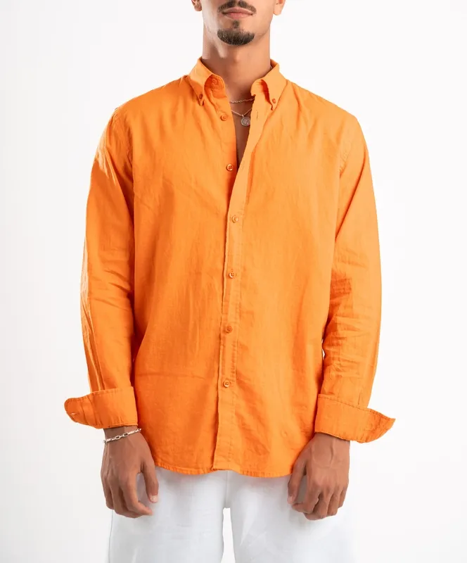 Orange Linen Button Front Shirt