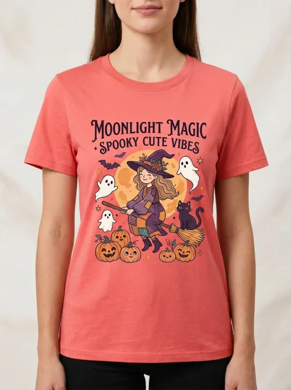 Ghost Pumpkin Witch Halloween Graphic T-Shirt
