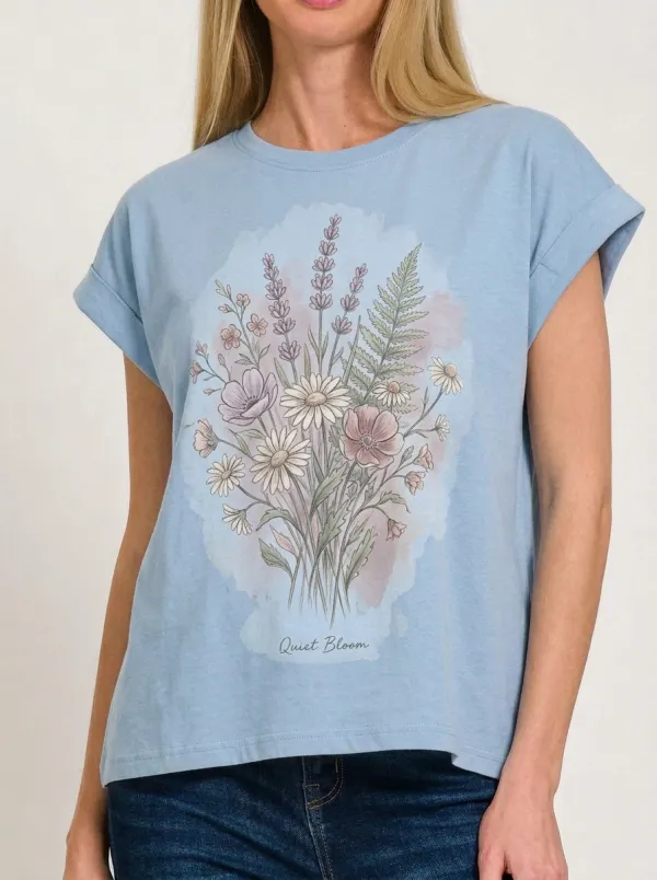 Women's Botanical Nature Lover Lavender Daisy Printed T-shirt