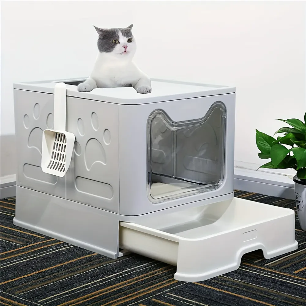 Multi-Functional Cat Litter Box with Top Entry, Cat Helper for Mess-Free Litter Use