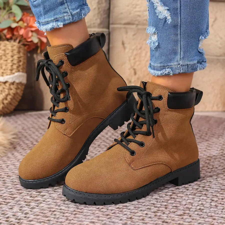 Casual Lace Up Block Heel Boots